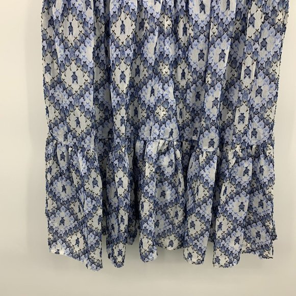 Calvin Klein Dress Blue Floral Tiered Midi Tie 3/4 Sleeve V Neck - Picture 13 of 14